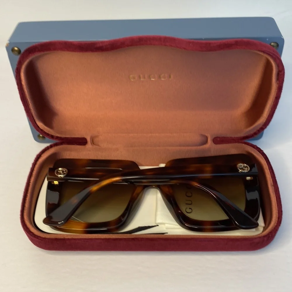 New - Gucci Oversized Square Havana Brown GG0328s 002 Sunglasses